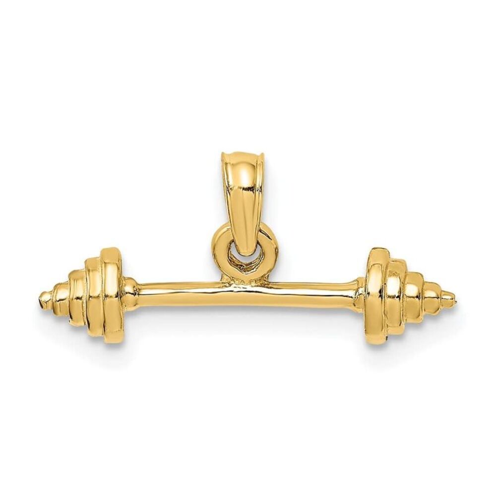 10k Yellow Gold Solid Polished 3-D Dumbbell Charm - image 7